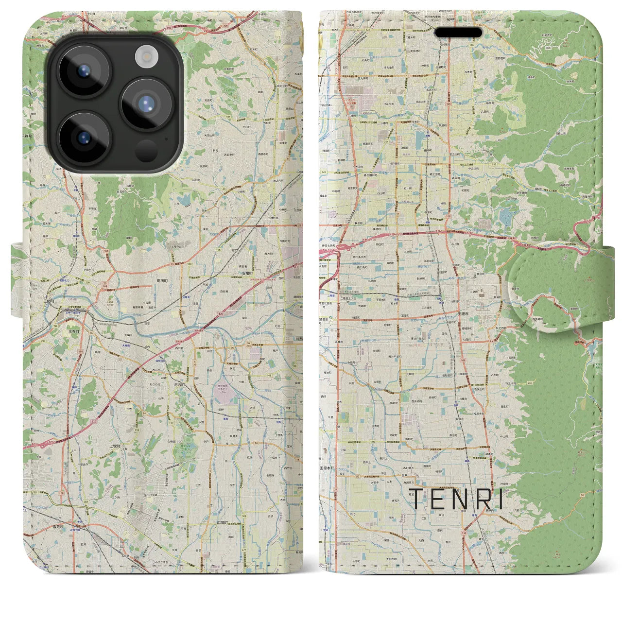 【天理(奈良県)】地図柄iPhoneケース(手帳タイプ)ナチュラル・iPhone 15 Pro Max 用