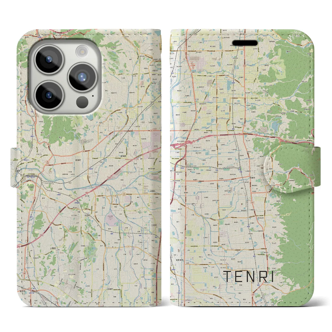 【天理(奈良県)】地図柄iPhoneケース(手帳タイプ)ナチュラル・iPhone 15 Pro 用