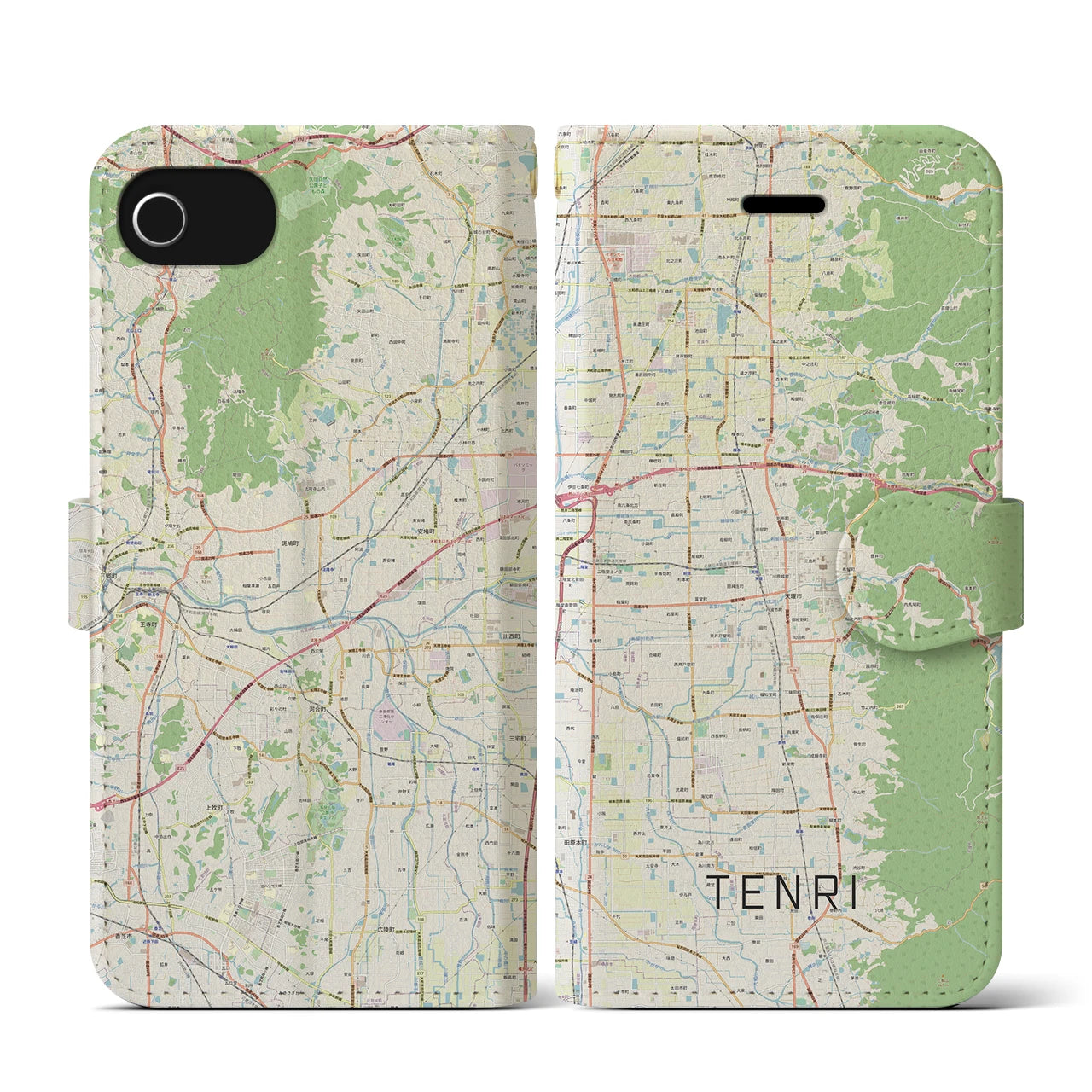 【天理(奈良県)】地図柄iPhoneケース(手帳タイプ)ナチュラル・iPhone SE(第3 / 第2世代) / 8 / 7 / 6s / 6 用