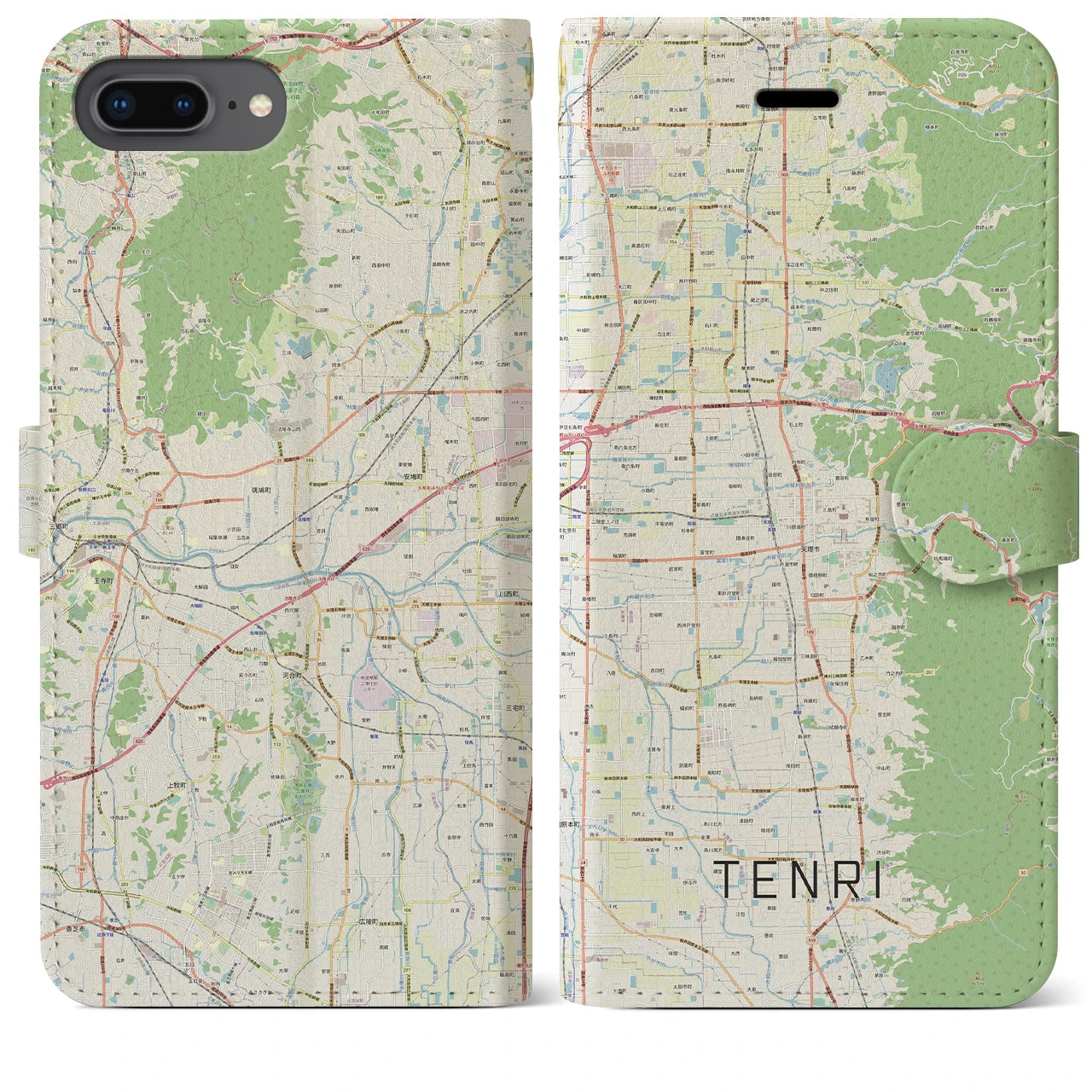 【天理(奈良県)】地図柄iPhoneケース(手帳タイプ)ナチュラル・iPhone 8Plus /7Plus / 6sPlus / 6Plus 用