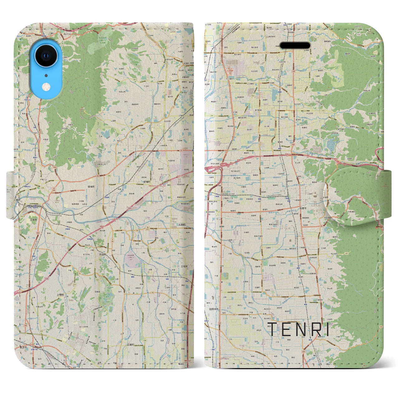 【天理(奈良県)】地図柄iPhoneケース(手帳タイプ)ナチュラル・iPhone XR 用