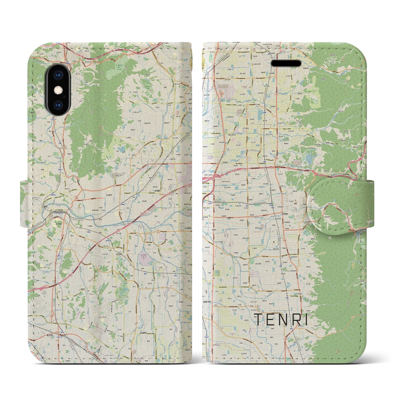 【天理(奈良県)】地図柄iPhoneケース(手帳タイプ)ナチュラル・iPhone XS / X 用