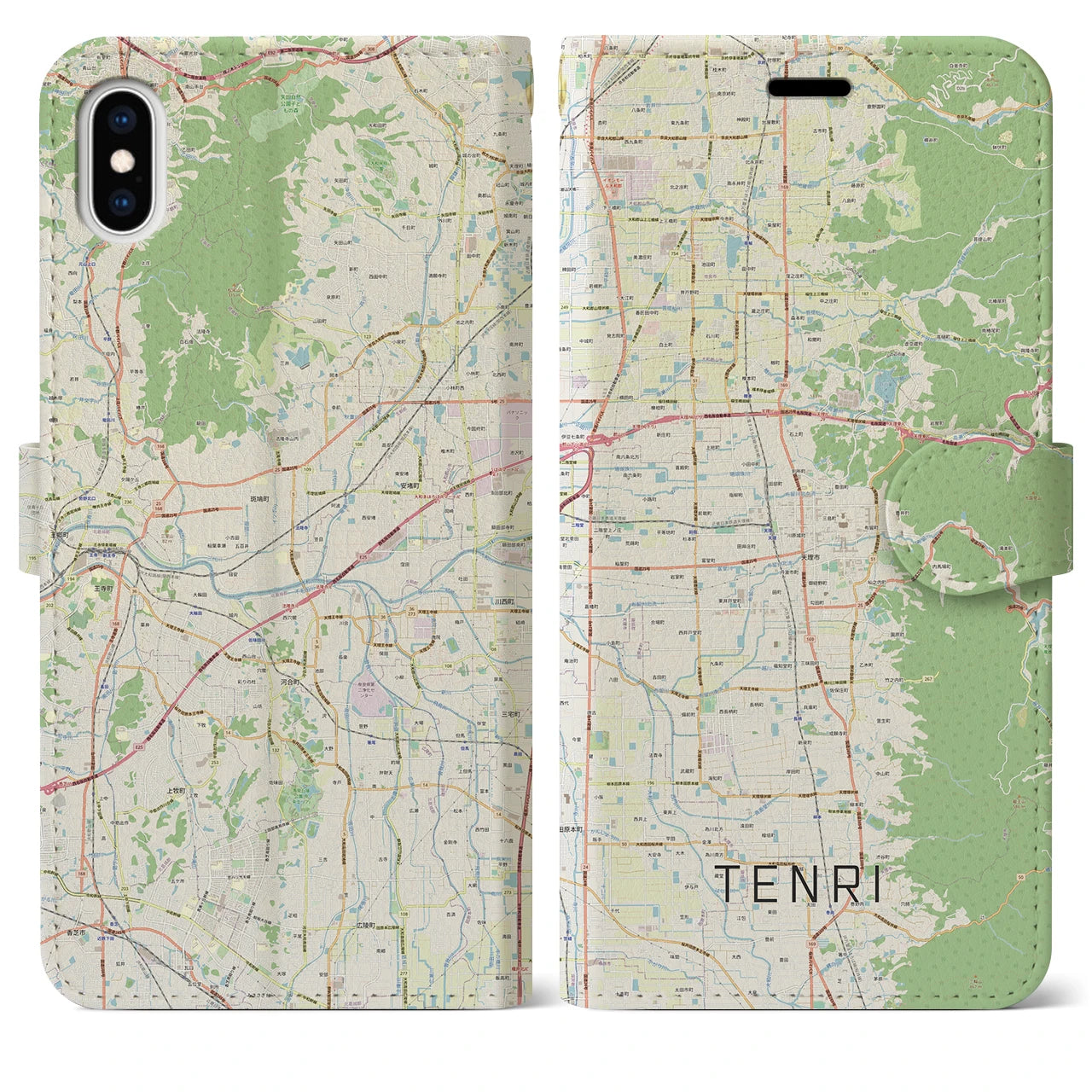 【天理(奈良県)】地図柄iPhoneケース(手帳タイプ)ナチュラル・iPhone XS Max 用