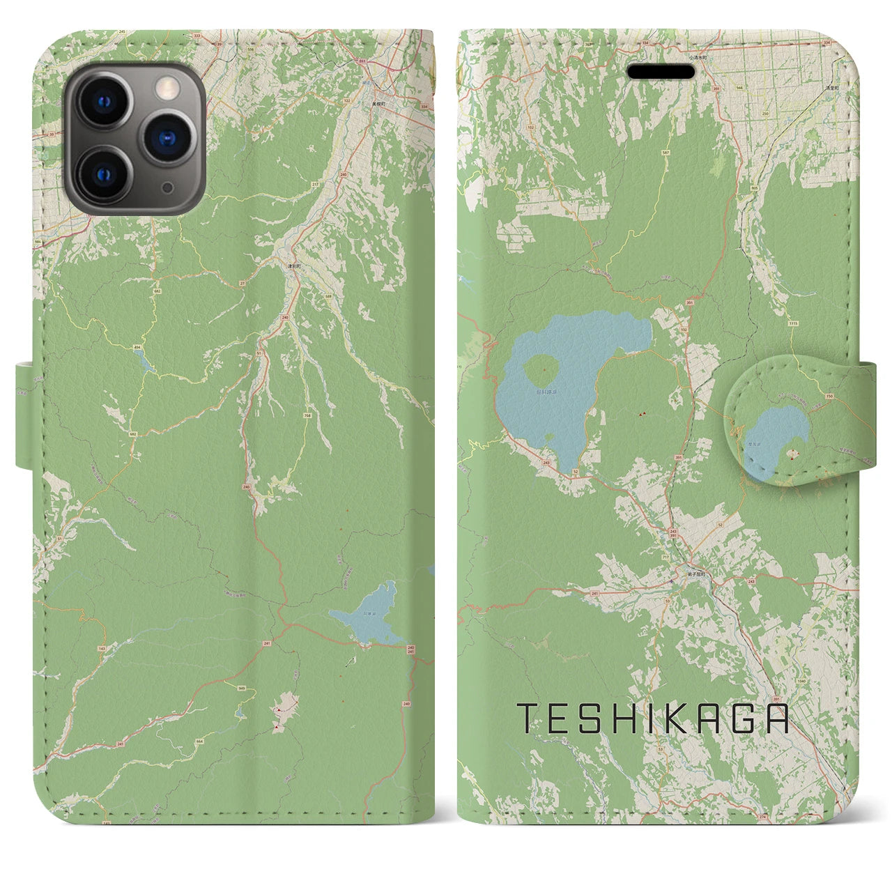 【弟子屈(北海道)】地図柄iPhoneケース(手帳タイプ)ナチュラル・iPhone 11 Pro Max 用