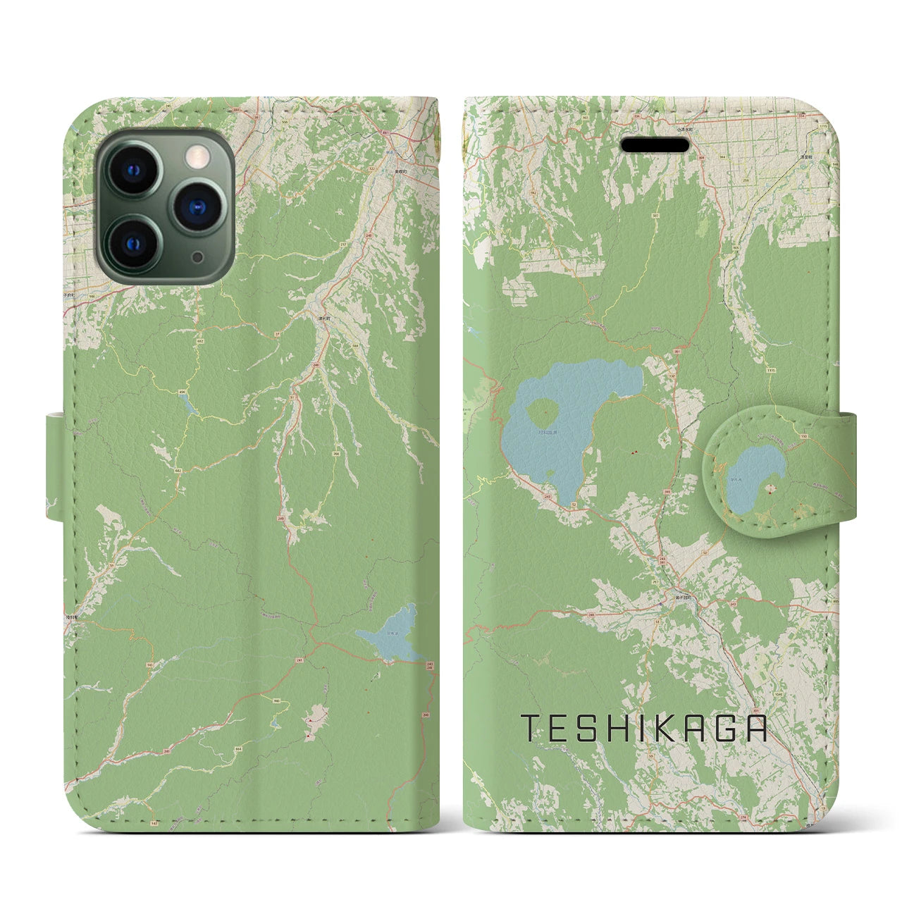 【弟子屈(北海道)】地図柄iPhoneケース(手帳タイプ)ナチュラル・iPhone 11 Pro 用