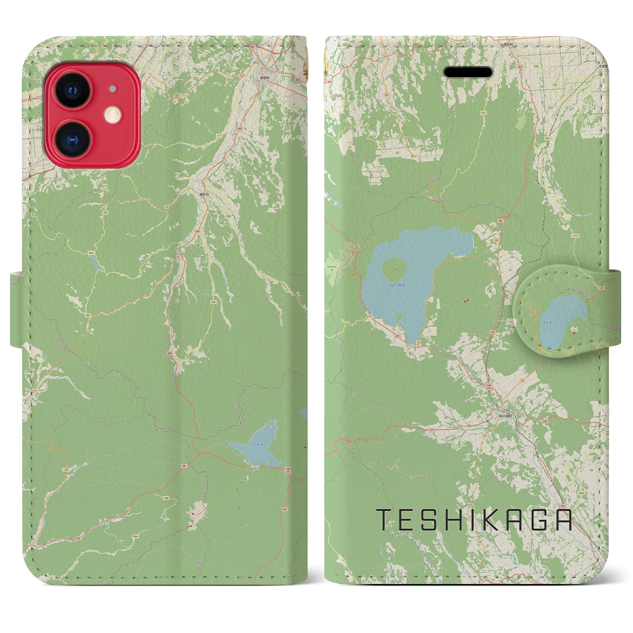 【弟子屈(北海道)】地図柄iPhoneケース(手帳タイプ)ナチュラル・iPhone 11 用