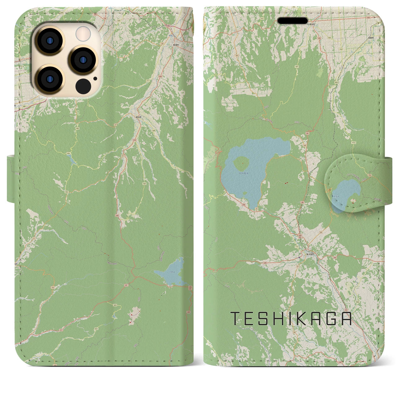 【弟子屈(北海道)】地図柄iPhoneケース(手帳タイプ)ナチュラル・iPhone 12 Pro Max 用