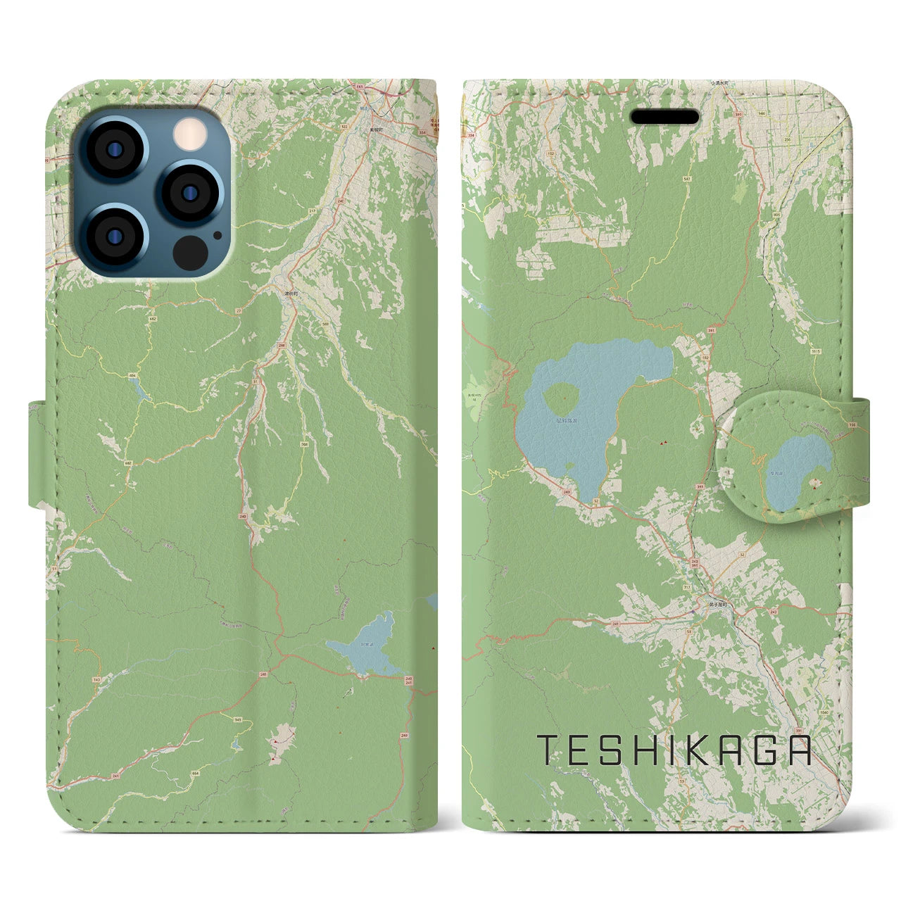 【弟子屈(北海道)】地図柄iPhoneケース(手帳タイプ)ナチュラル・iPhone 12 / 12 Pro 用