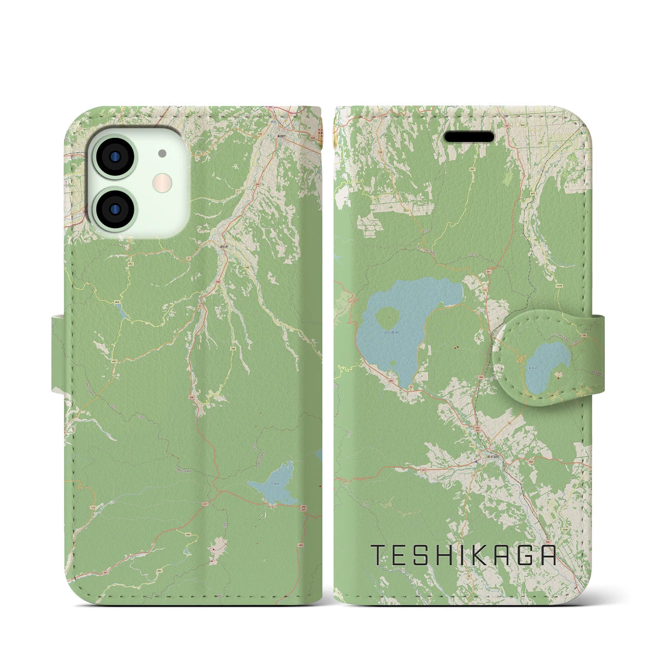 【弟子屈(北海道)】地図柄iPhoneケース(手帳タイプ)ナチュラル・iPhone 12 mini 用
