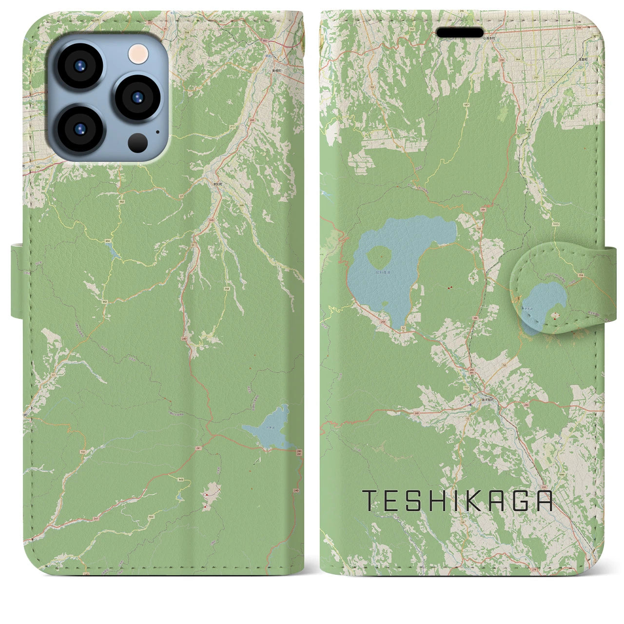 【弟子屈(北海道)】地図柄iPhoneケース(手帳タイプ)ナチュラル・iPhone 13 Pro Max 用