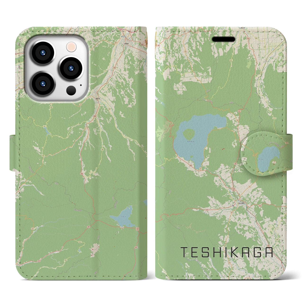 【弟子屈(北海道)】地図柄iPhoneケース(手帳タイプ)ナチュラル・iPhone 13 Pro 用