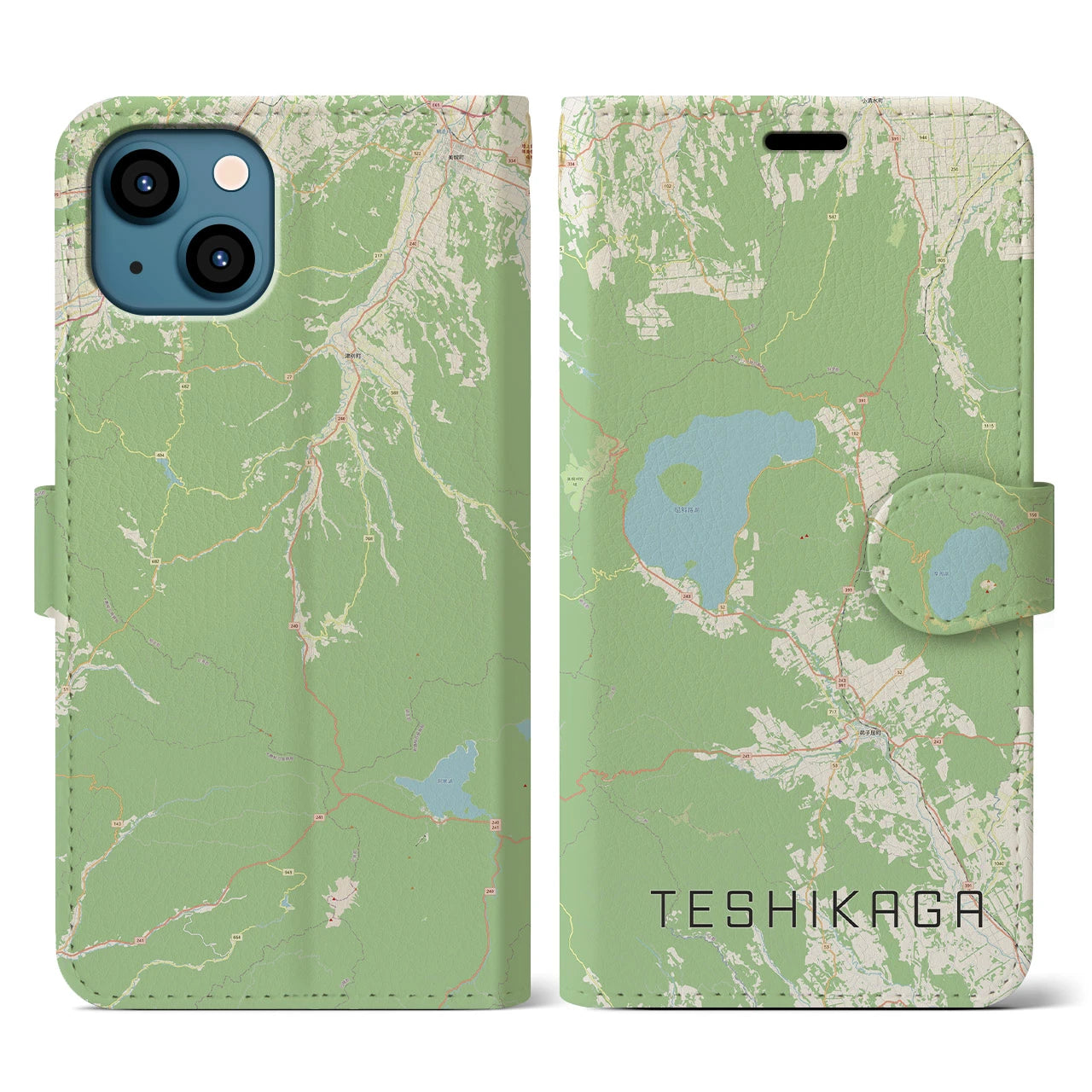【弟子屈(北海道)】地図柄iPhoneケース(手帳タイプ)ナチュラル・iPhone 13 用
