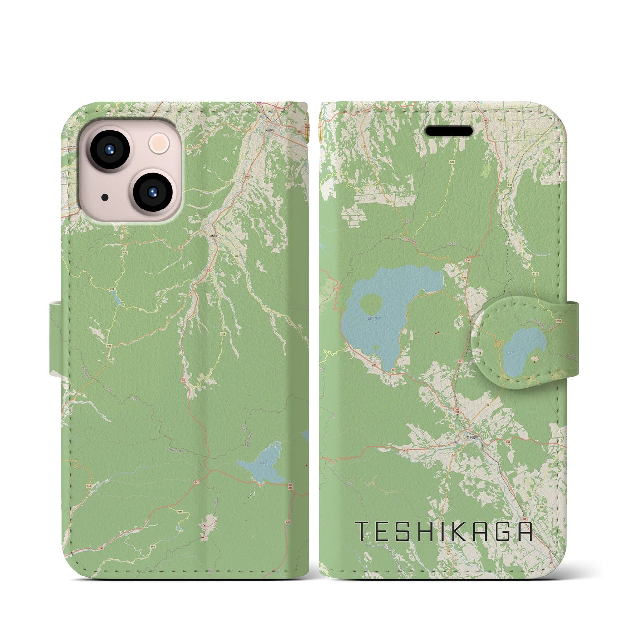 【弟子屈(北海道)】地図柄iPhoneケース(手帳タイプ)ナチュラル・iPhone 13 mini 用