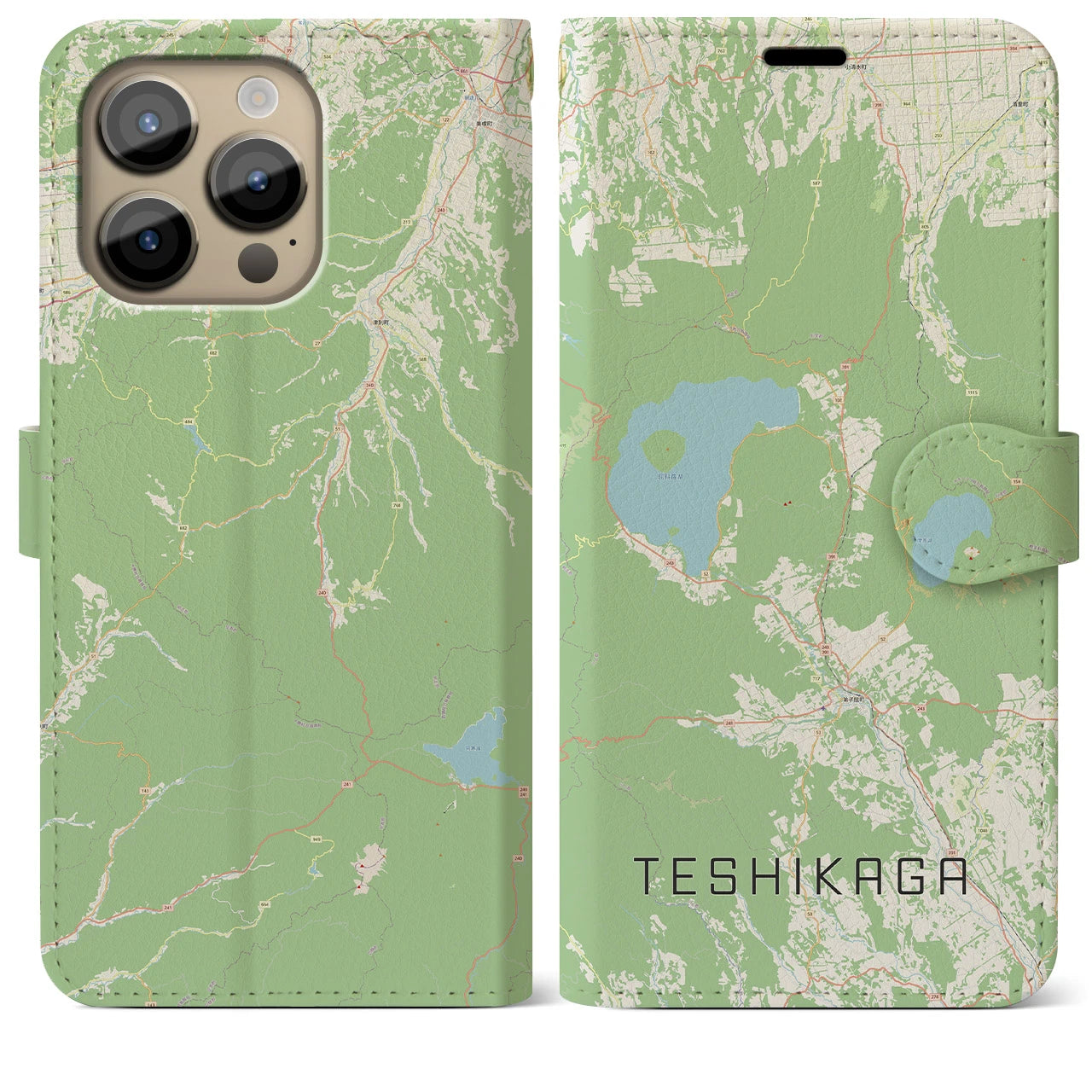 【弟子屈(北海道)】地図柄iPhoneケース(手帳タイプ)ナチュラル・iPhone 14 Pro Max 用