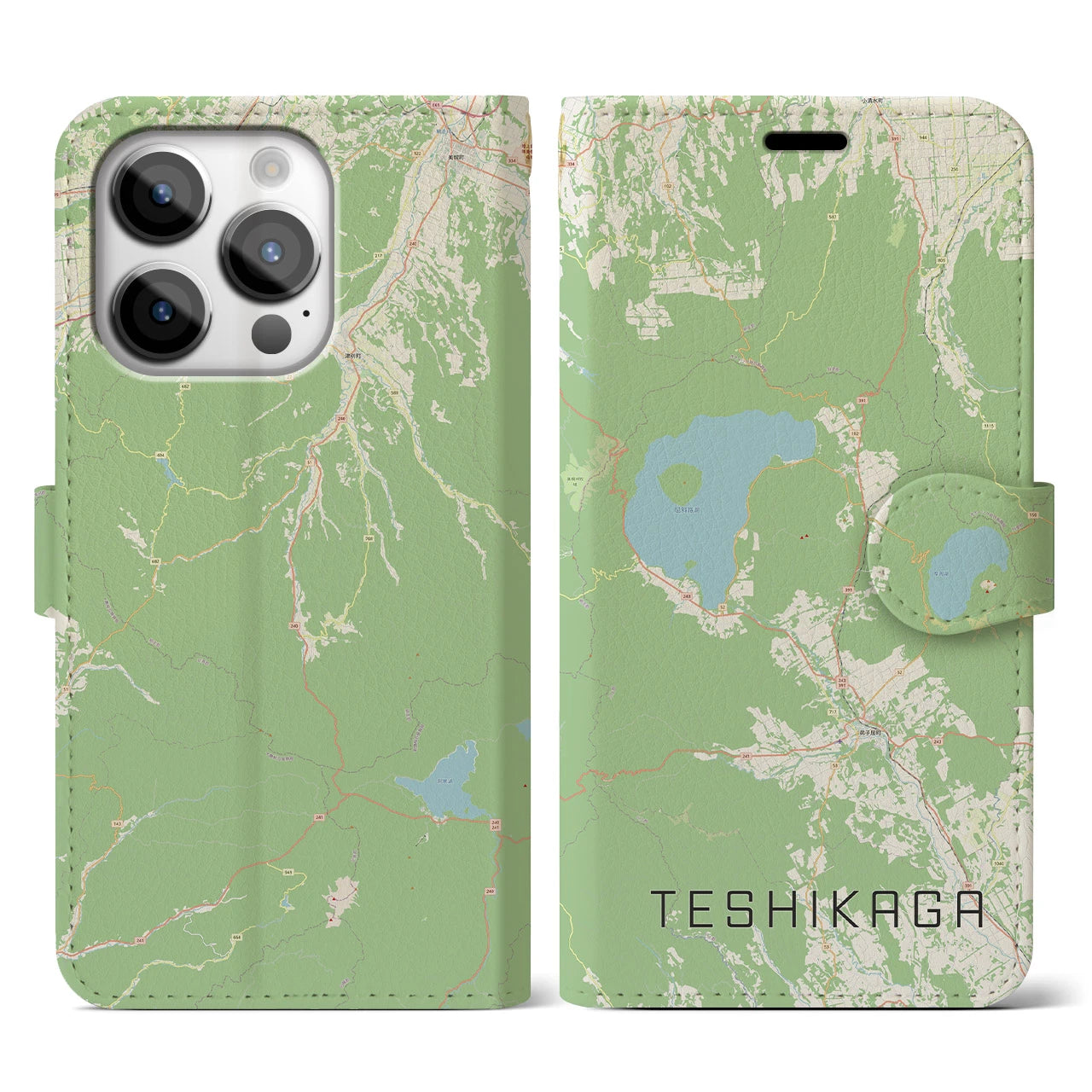 【弟子屈(北海道)】地図柄iPhoneケース(手帳タイプ)ナチュラル・iPhone 14 Pro 用