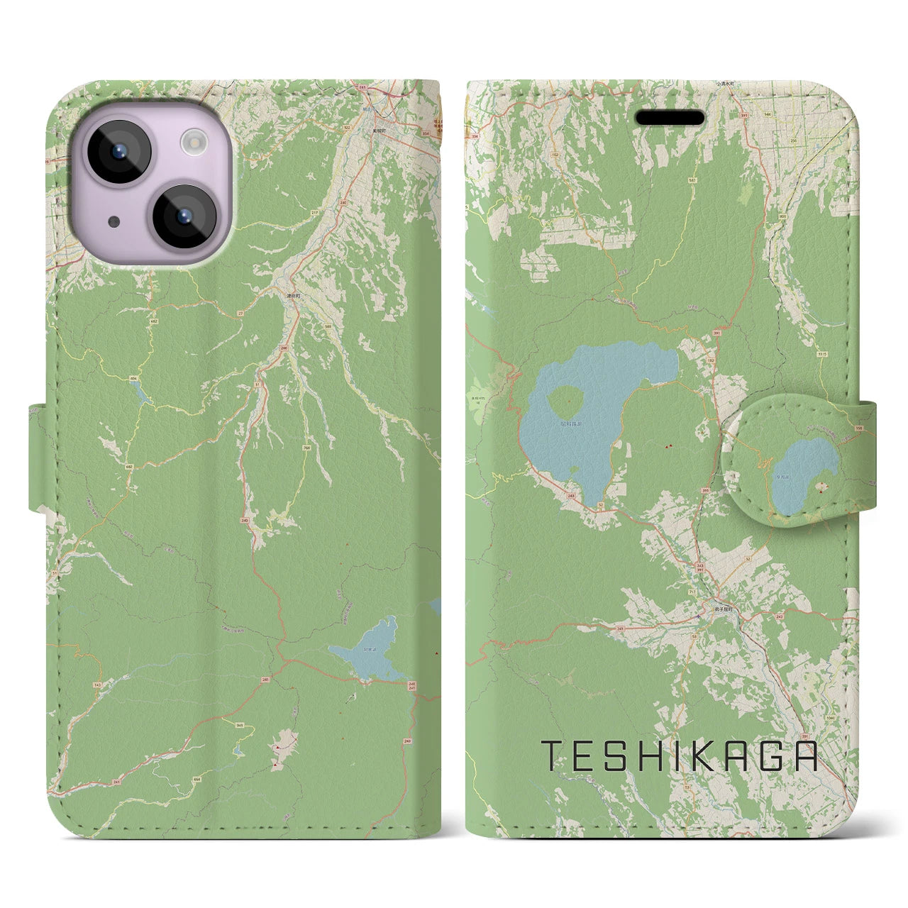 【弟子屈(北海道)】地図柄iPhoneケース(手帳タイプ)ナチュラル・iPhone 14 用