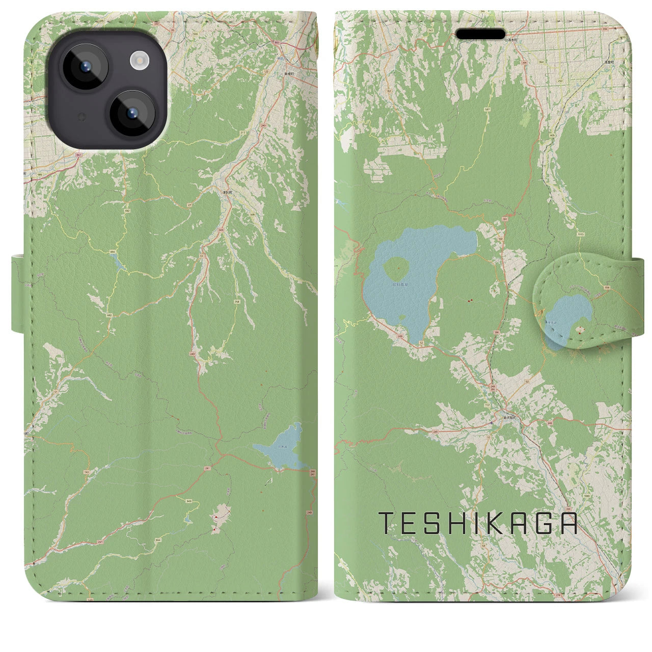 【弟子屈(北海道)】地図柄iPhoneケース(手帳タイプ)ナチュラル・iPhone 14 Plus 用