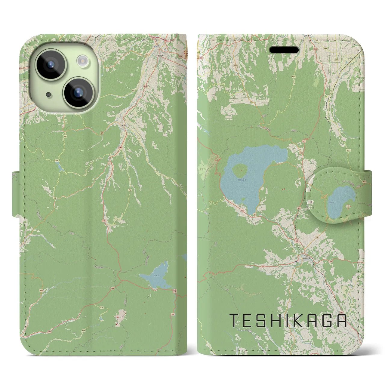 【弟子屈(北海道)】地図柄iPhoneケース(手帳タイプ)ナチュラル・iPhone 15 用
