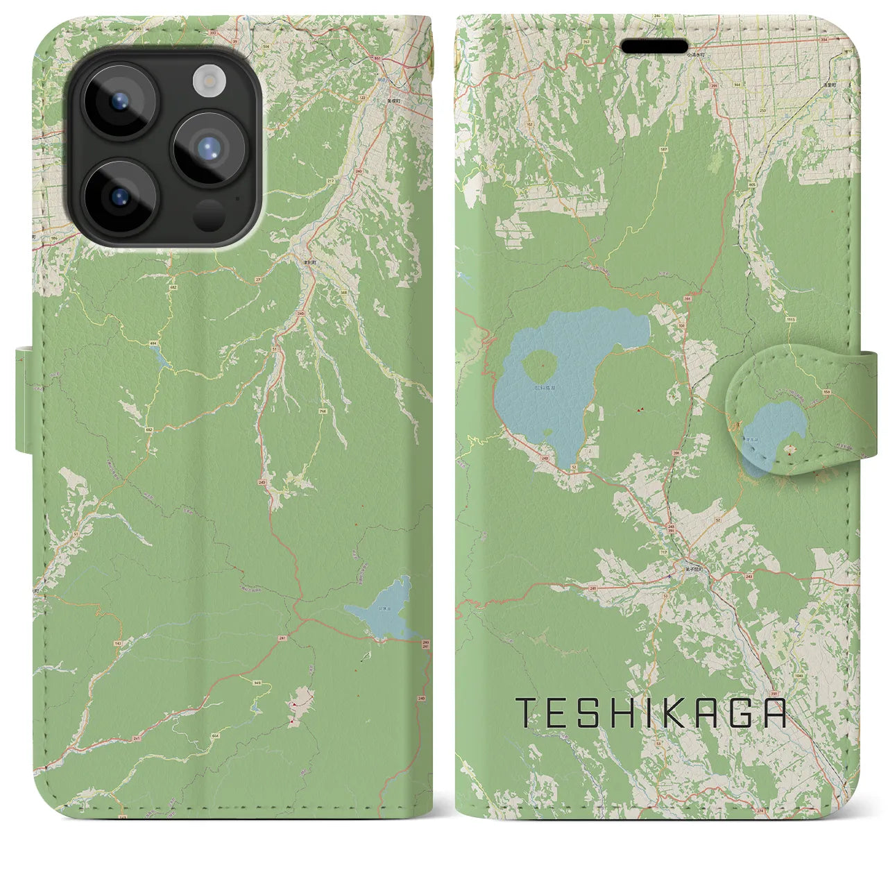 【弟子屈(北海道)】地図柄iPhoneケース(手帳タイプ)ナチュラル・iPhone 15 Pro Max 用