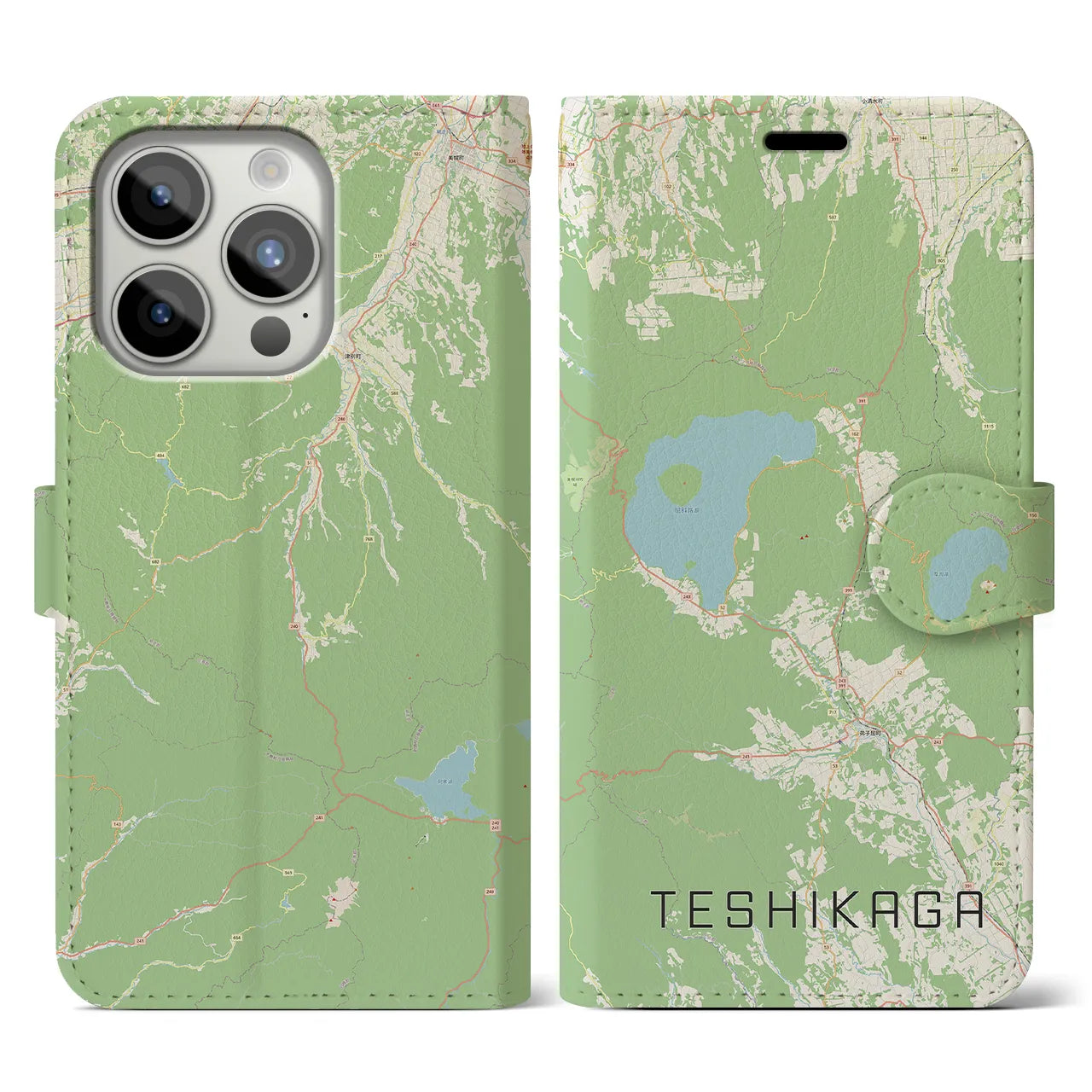 【弟子屈(北海道)】地図柄iPhoneケース(手帳タイプ)ナチュラル・iPhone 15 Pro 用