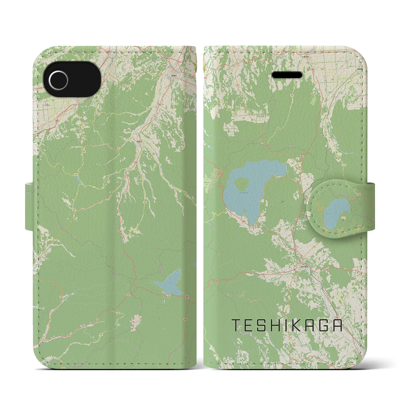 【弟子屈(北海道)】地図柄iPhoneケース(手帳タイプ)ナチュラル・iPhone SE(第3 / 第2世代) / 8 / 7 / 6s / 6 用