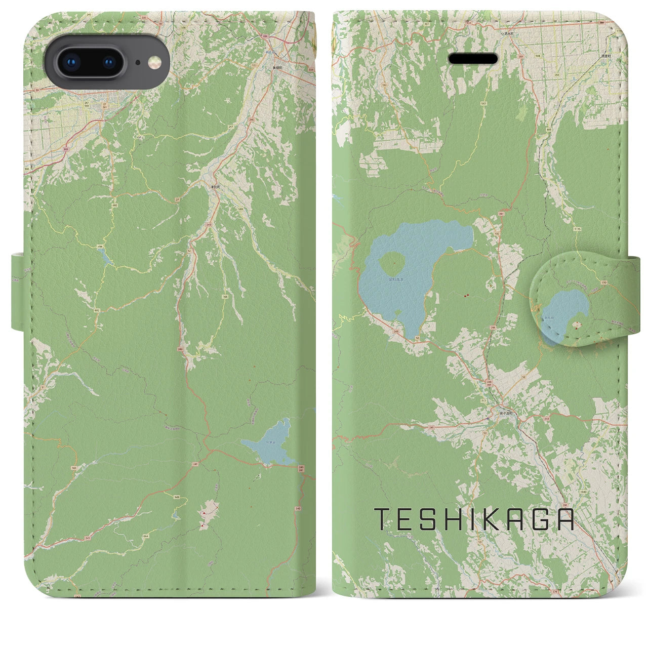 【弟子屈(北海道)】地図柄iPhoneケース(手帳タイプ)ナチュラル・iPhone 8Plus /7Plus / 6sPlus / 6Plus 用