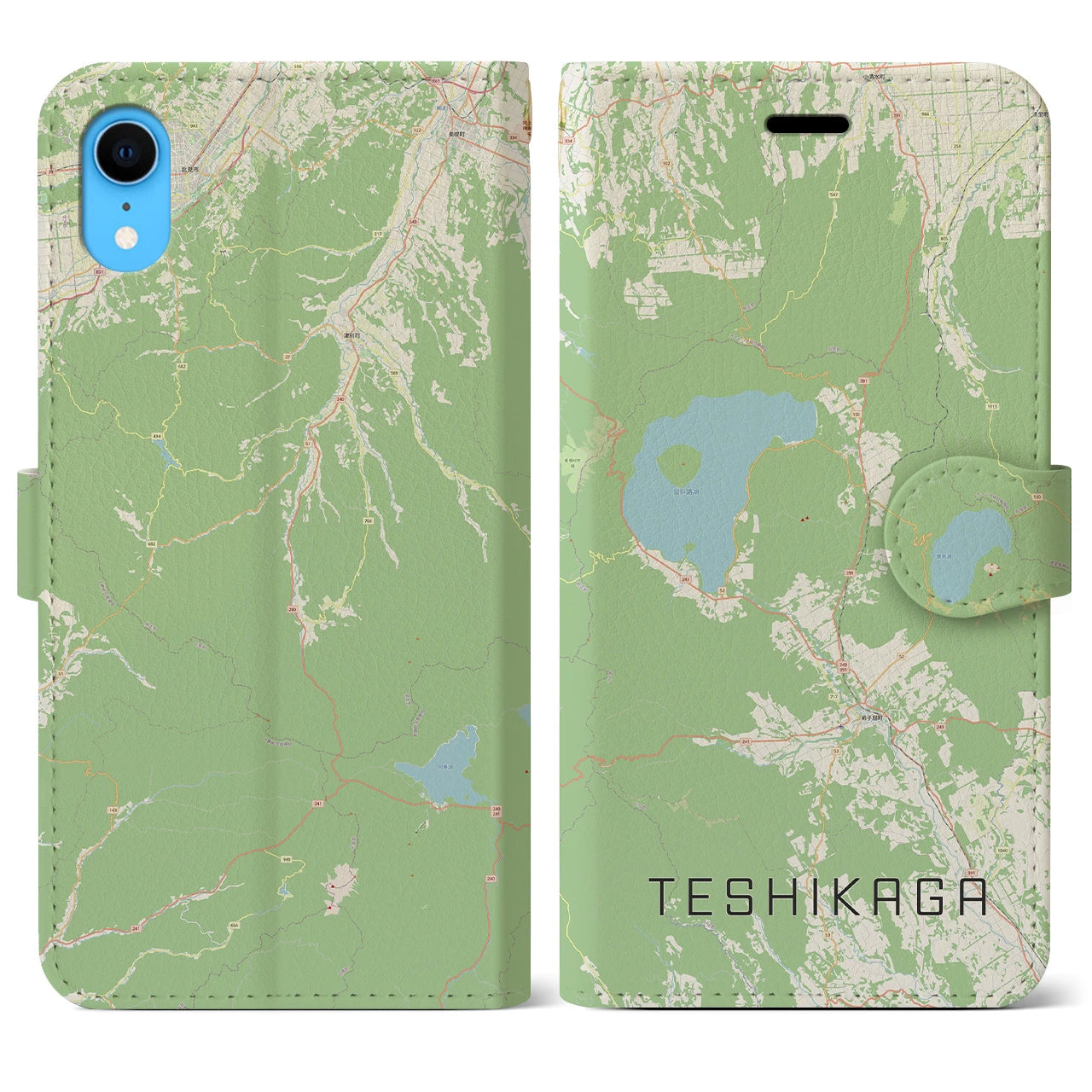 【弟子屈(北海道)】地図柄iPhoneケース(手帳タイプ)ナチュラル・iPhone XR 用