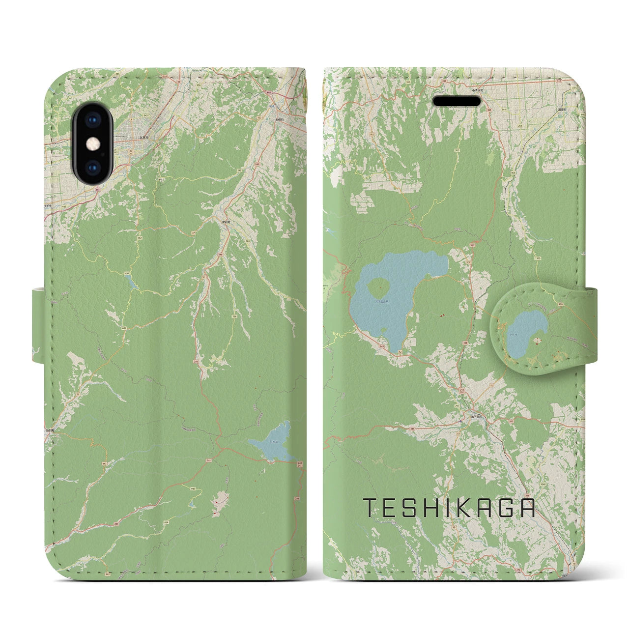 【弟子屈(北海道)】地図柄iPhoneケース(手帳タイプ)ナチュラル・iPhone XS / X 用