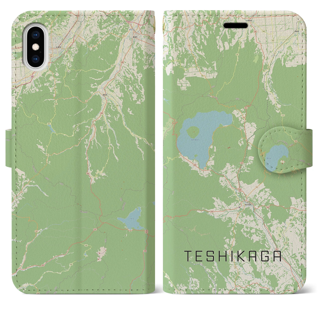 【弟子屈(北海道)】地図柄iPhoneケース(手帳タイプ)ナチュラル・iPhone XS Max 用