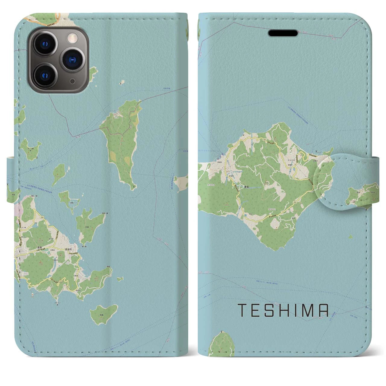 【豊島(香川県)】地図柄iPhoneケース(手帳タイプ)ナチュラル・iPhone 11 Pro Max 用