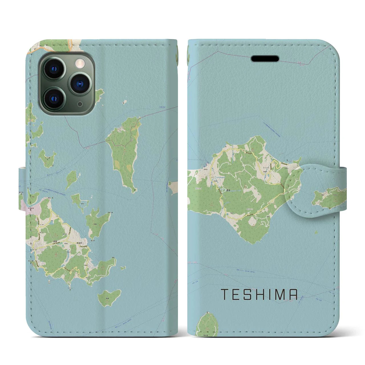 【豊島(香川県)】地図柄iPhoneケース(手帳タイプ)ナチュラル・iPhone 11 Pro 用