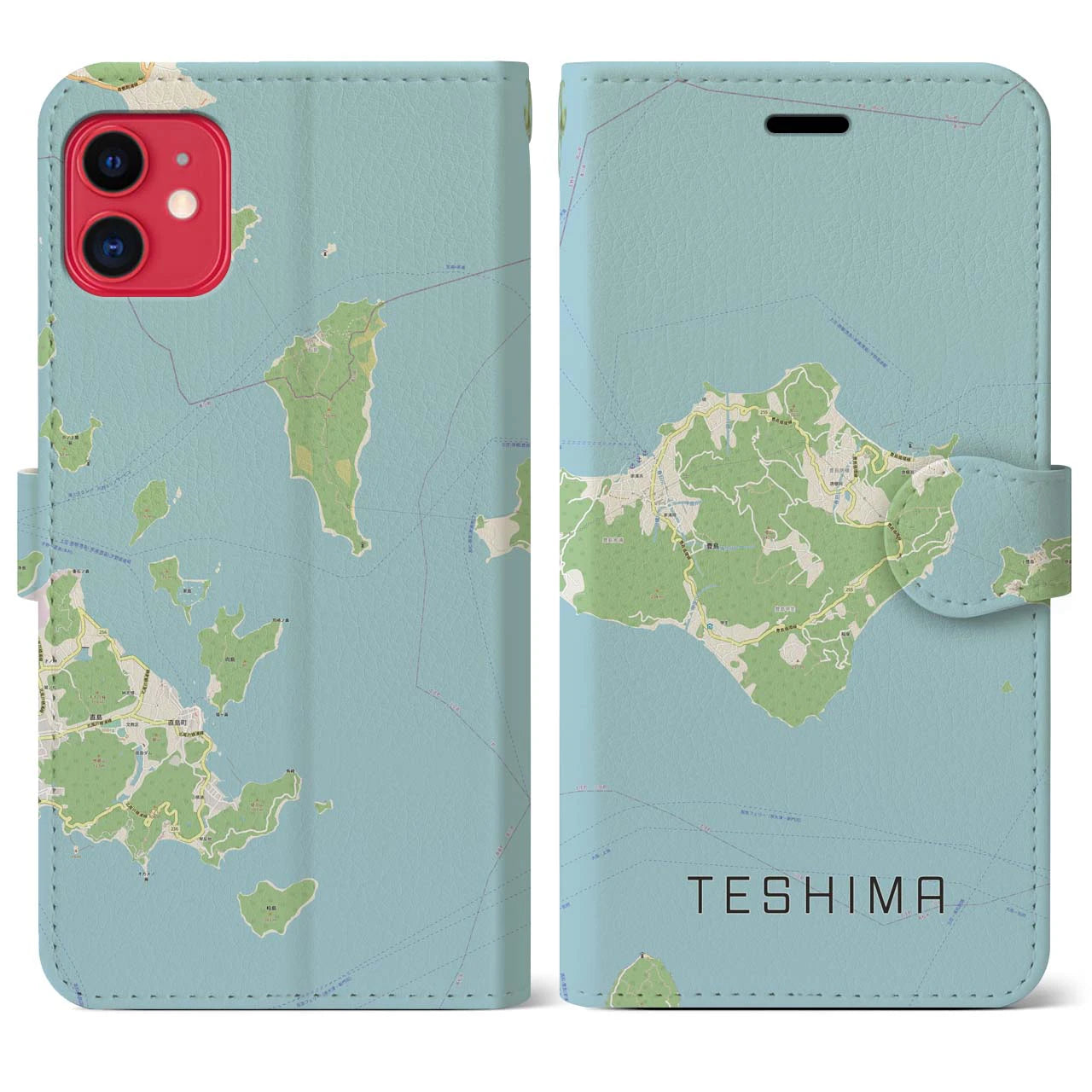 【豊島(香川県)】地図柄iPhoneケース(手帳タイプ)ナチュラル・iPhone 11 用