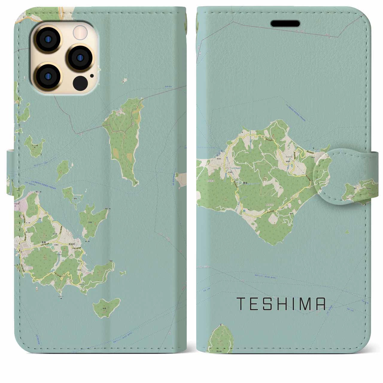 【豊島(香川県)】地図柄iPhoneケース(手帳タイプ)ナチュラル・iPhone 12 Pro Max 用