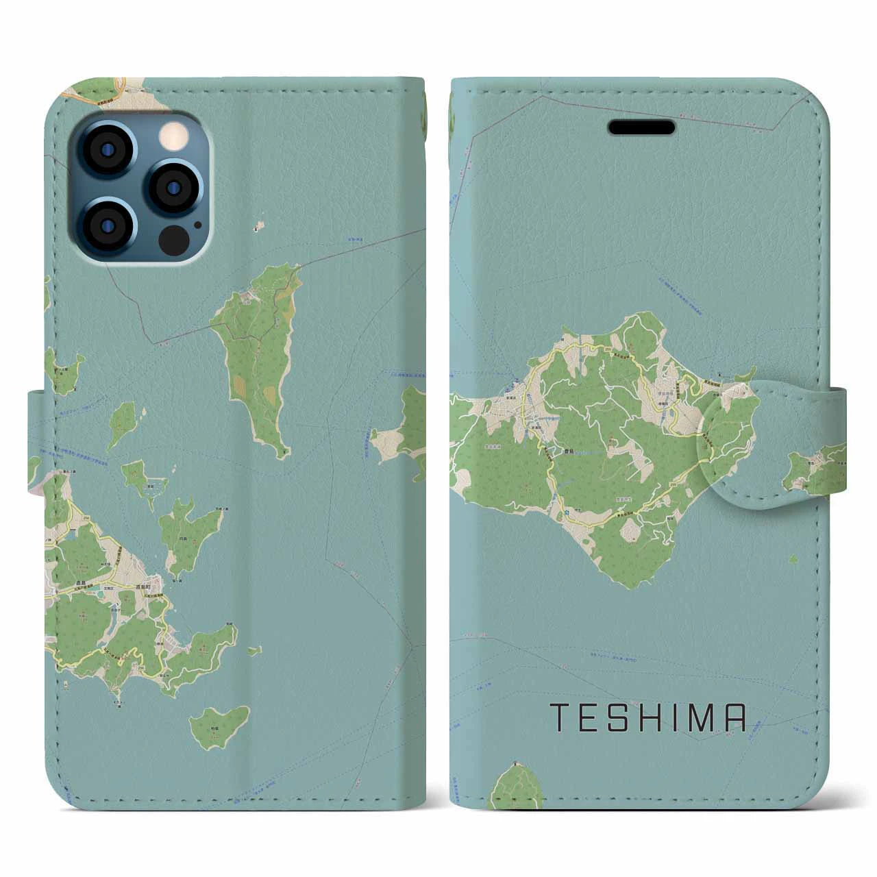 【豊島(香川県)】地図柄iPhoneケース(手帳タイプ)ナチュラル・iPhone 12 / 12 Pro 用