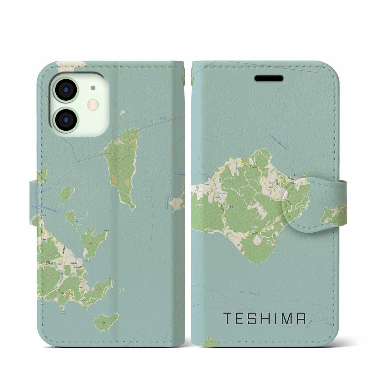 【豊島(香川県)】地図柄iPhoneケース(手帳タイプ)ナチュラル・iPhone 12 mini 用