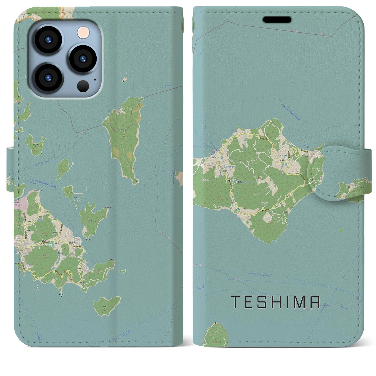【豊島(香川県)】地図柄iPhoneケース(手帳タイプ)ナチュラル・iPhone 13 Pro Max 用