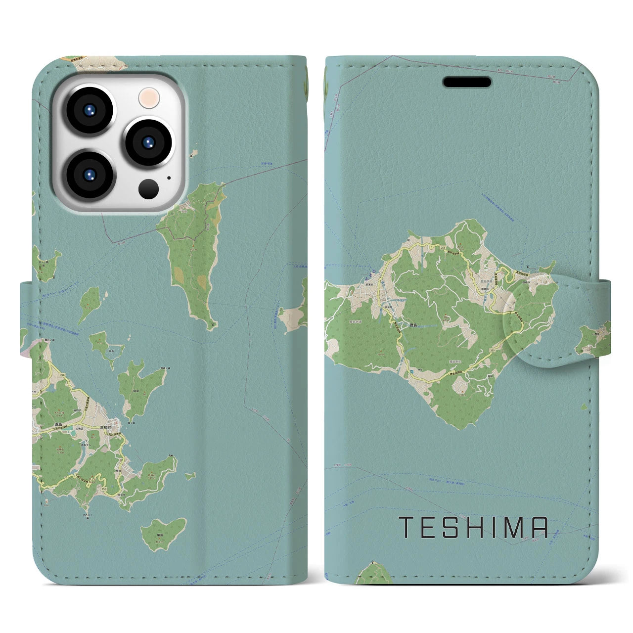 【豊島(香川県)】地図柄iPhoneケース(手帳タイプ)ナチュラル・iPhone 13 Pro 用