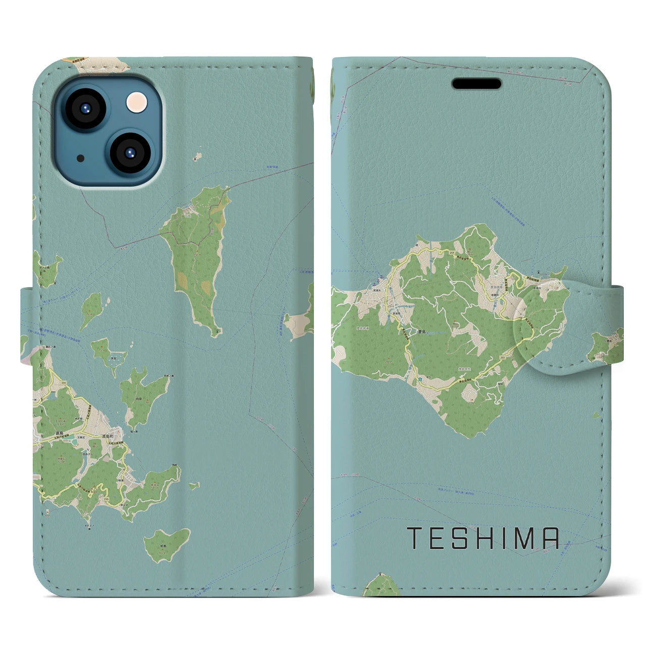 【豊島(香川県)】地図柄iPhoneケース(手帳タイプ)ナチュラル・iPhone 13 用