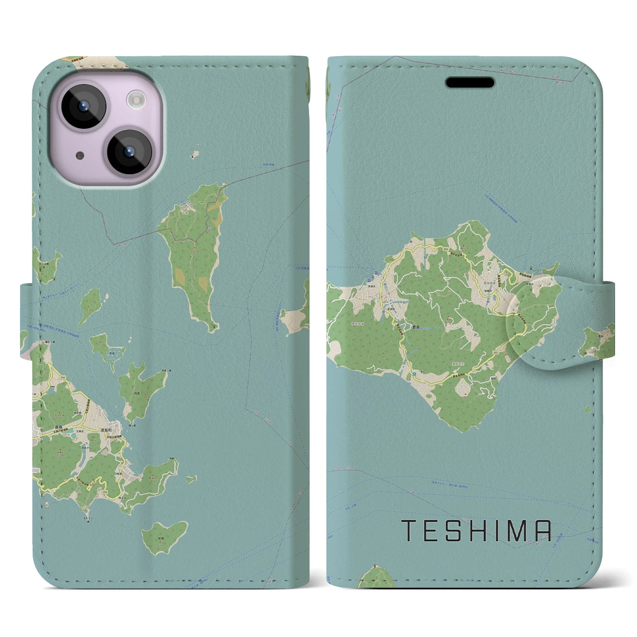 【豊島(香川県)】地図柄iPhoneケース(手帳タイプ)ナチュラル・iPhone 14 用