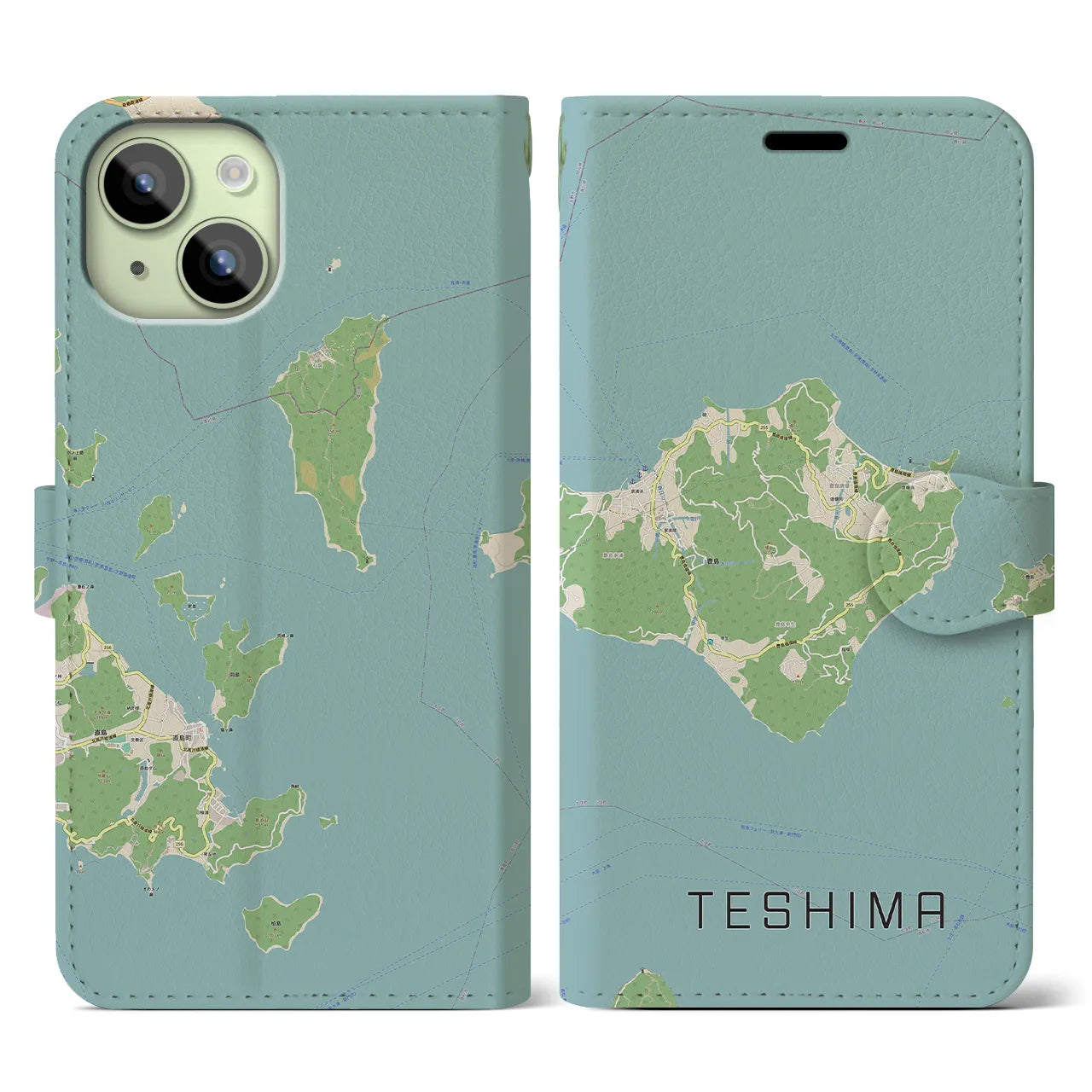 【豊島(香川県)】地図柄iPhoneケース(手帳タイプ)ナチュラル・iPhone 15 用