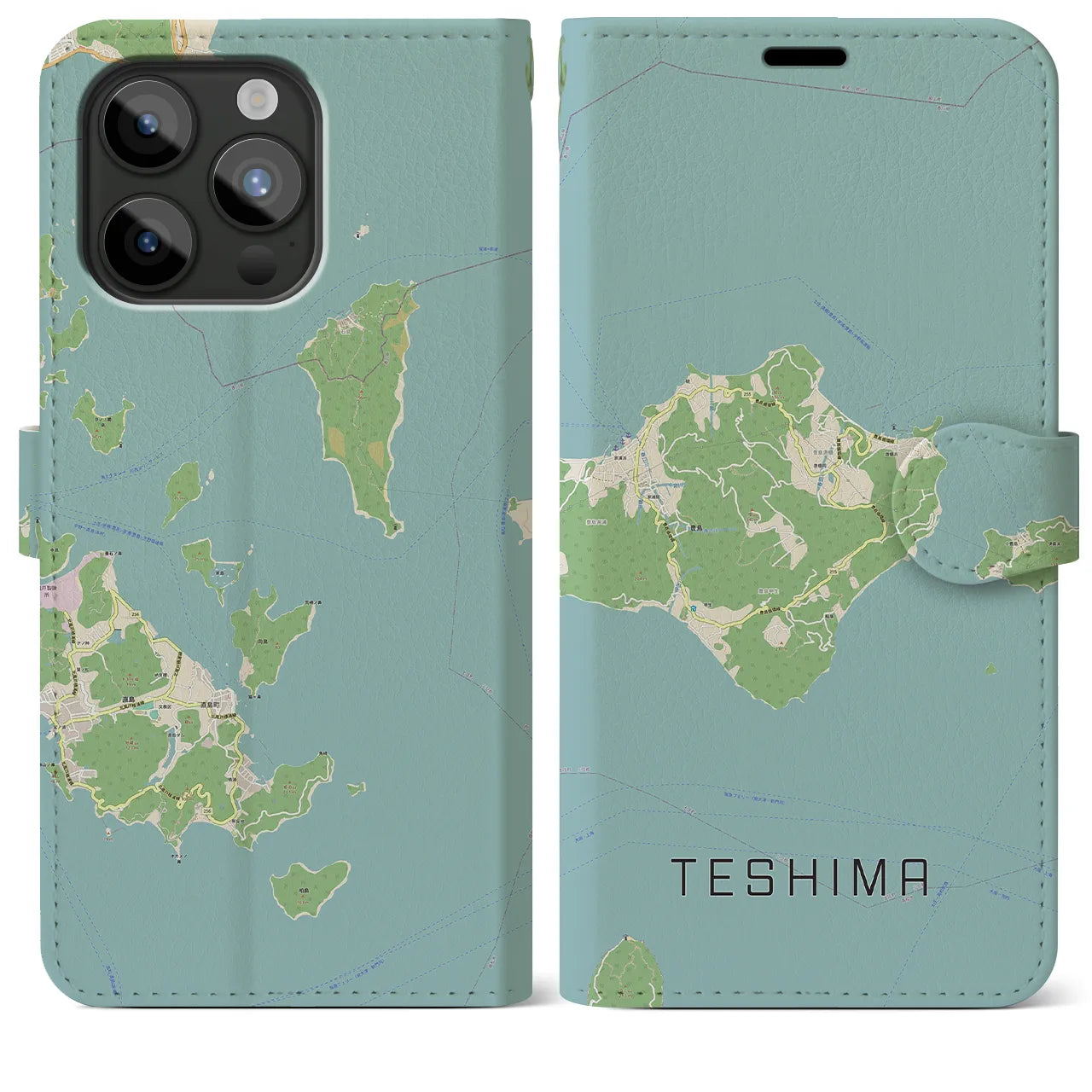 【豊島(香川県)】地図柄iPhoneケース(手帳タイプ)ナチュラル・iPhone 15 Pro Max 用