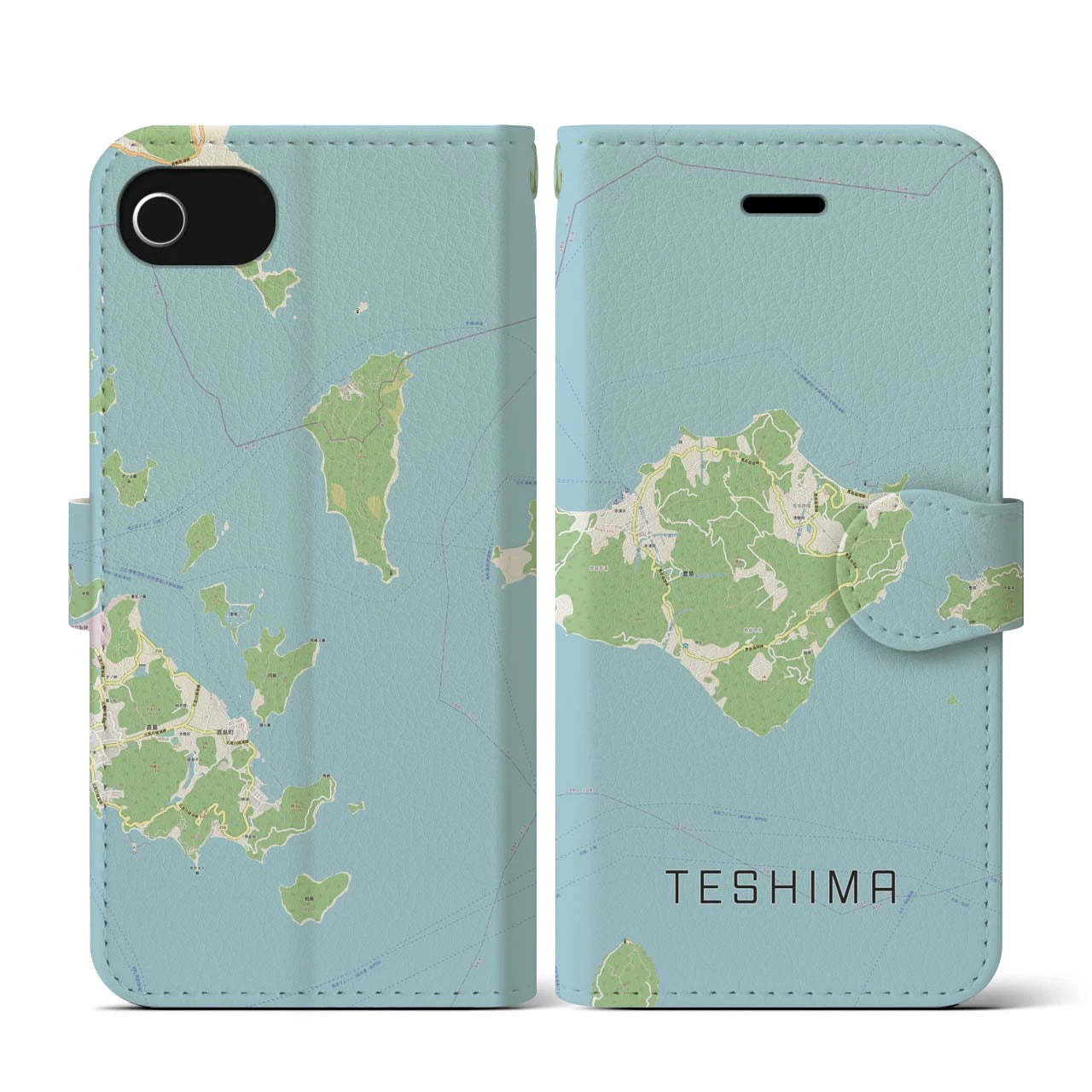 【豊島(香川県)】地図柄iPhoneケース(手帳タイプ)ナチュラル・iPhone SE(第3 / 第2世代) / 8 / 7 / 6s / 6 用