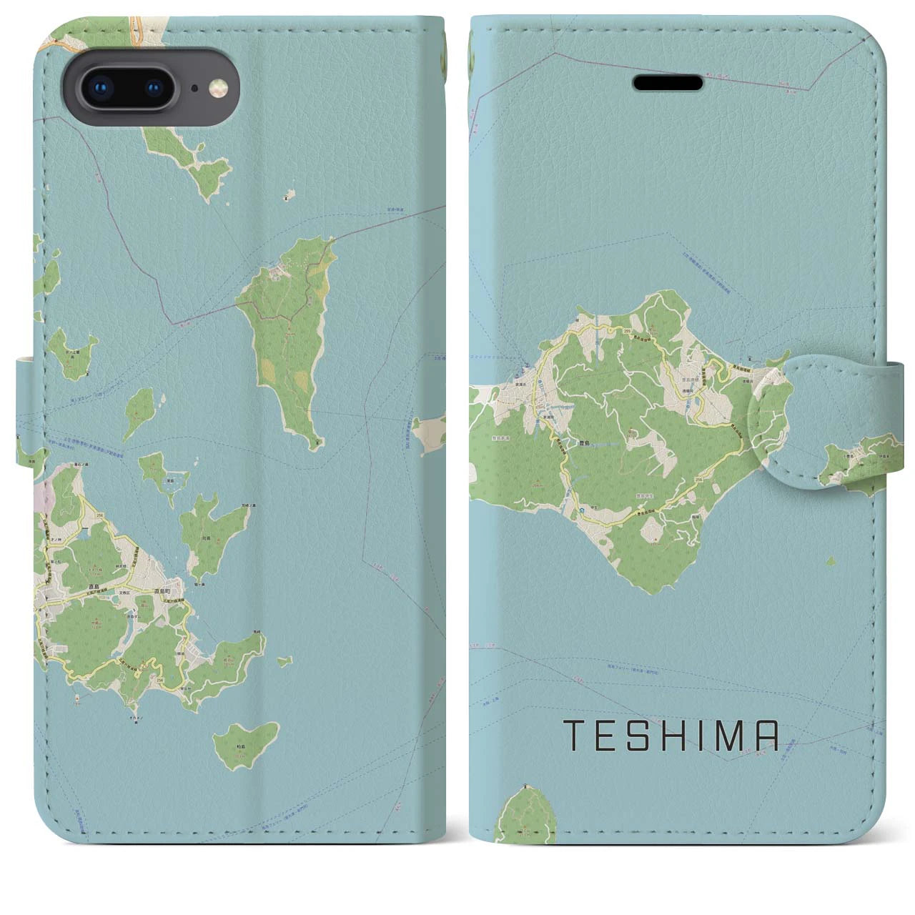 【豊島(香川県)】地図柄iPhoneケース(手帳タイプ)ナチュラル・iPhone 8Plus /7Plus / 6sPlus / 6Plus 用