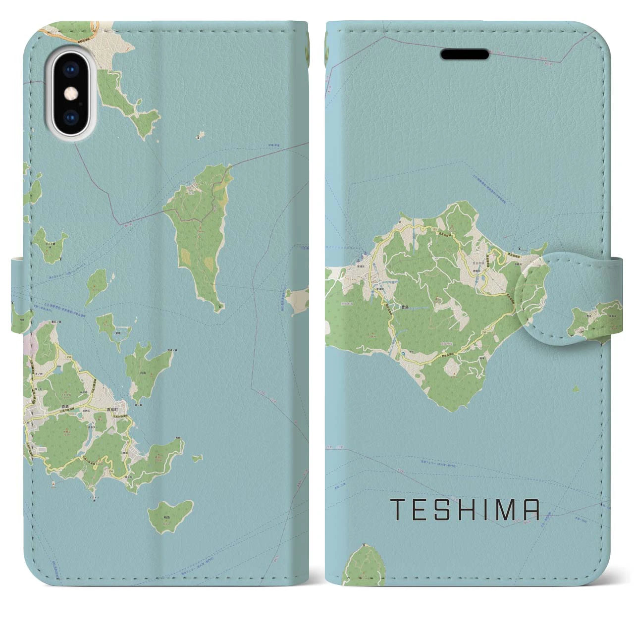 【豊島(香川県)】地図柄iPhoneケース(手帳タイプ)ナチュラル・iPhone XS Max 用