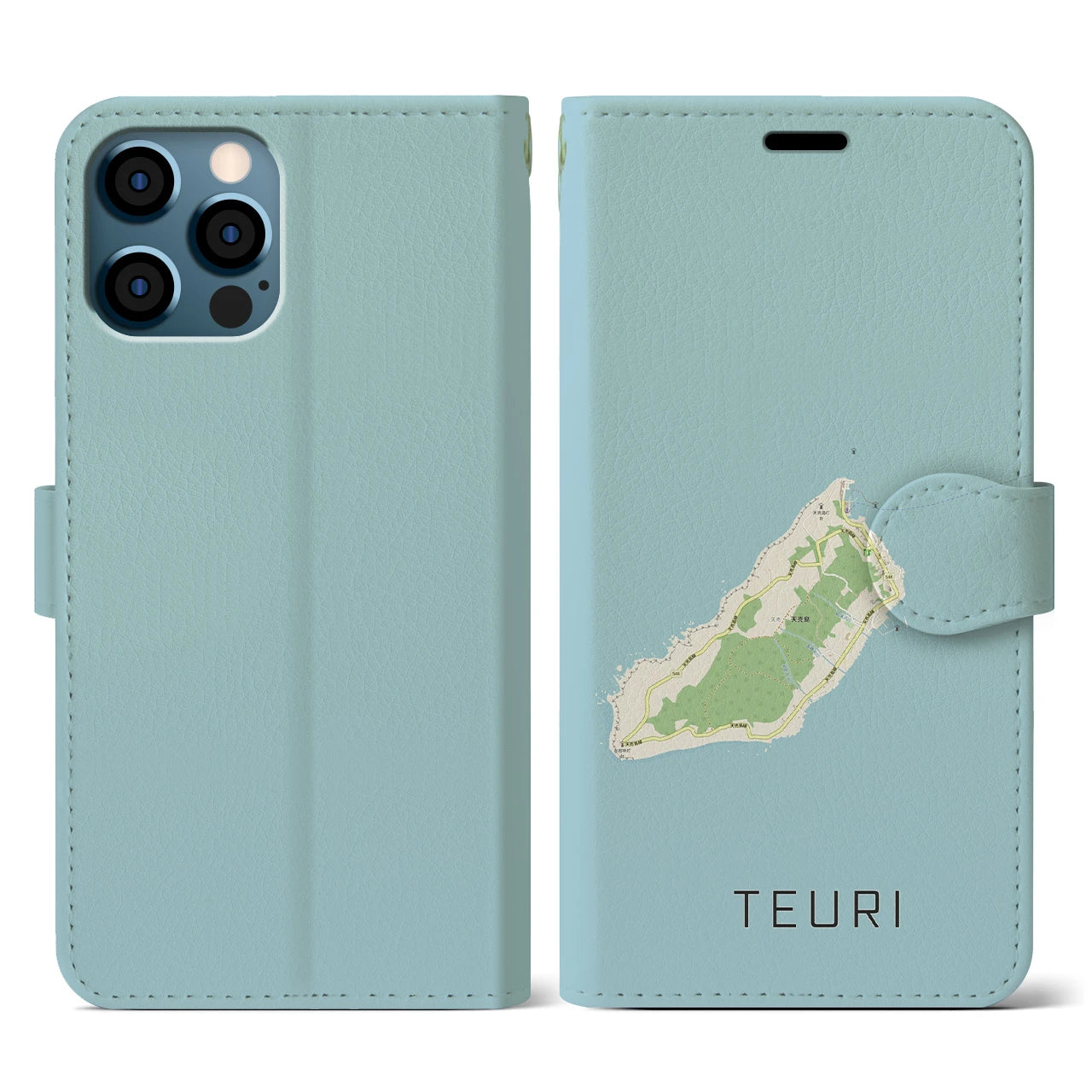 【天売(北海道)】地図柄iPhoneケース(手帳タイプ)ナチュラル・iPhone 12 / 12 Pro 用