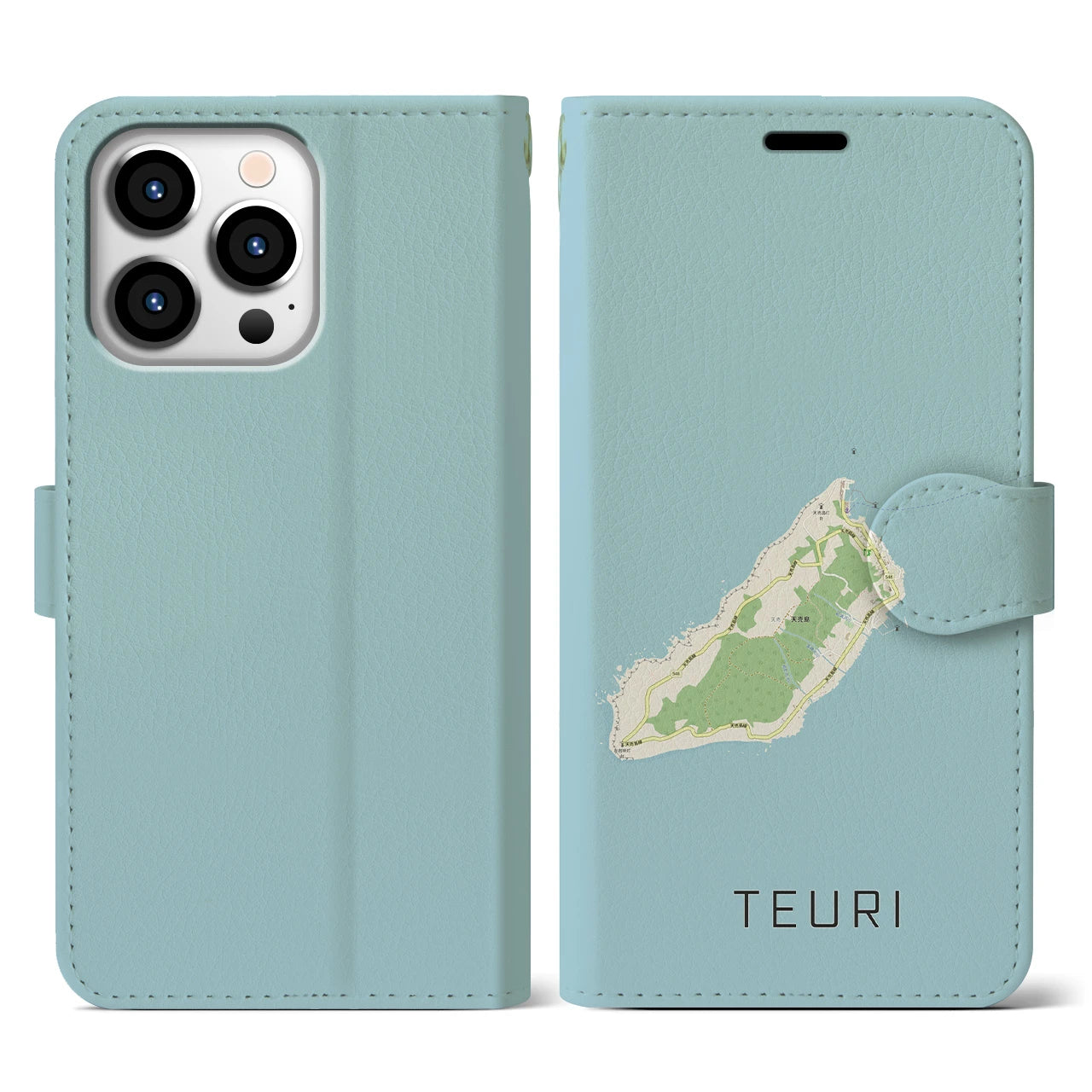 【天売(北海道)】地図柄iPhoneケース(手帳タイプ)ナチュラル・iPhone 13 Pro 用