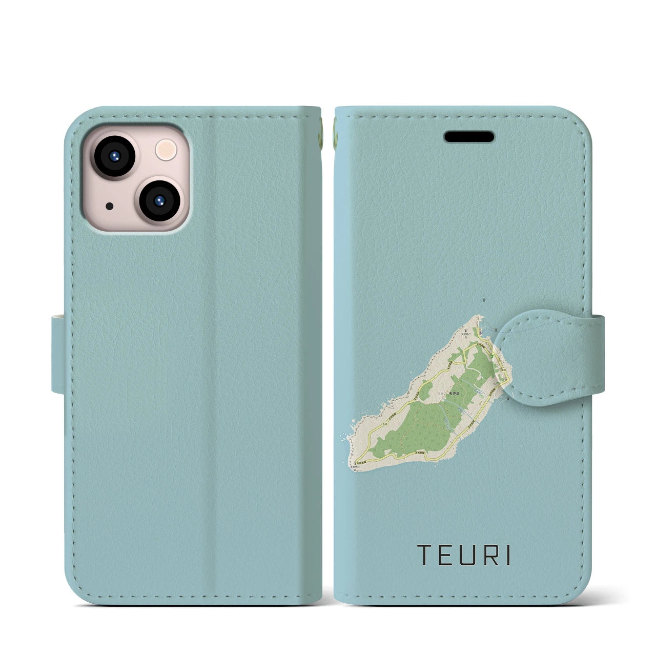 【天売(北海道)】地図柄iPhoneケース(手帳タイプ)ナチュラル・iPhone 13 mini 用