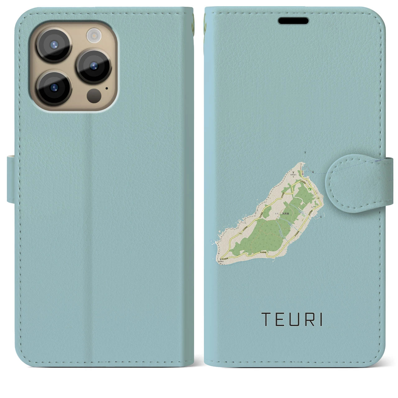 【天売(北海道)】地図柄iPhoneケース(手帳タイプ)ナチュラル・iPhone 14 Pro Max 用