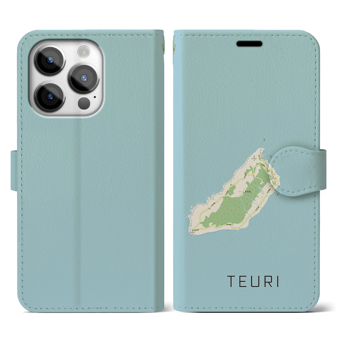 【天売(北海道)】地図柄iPhoneケース(手帳タイプ)ナチュラル・iPhone 14 Pro 用