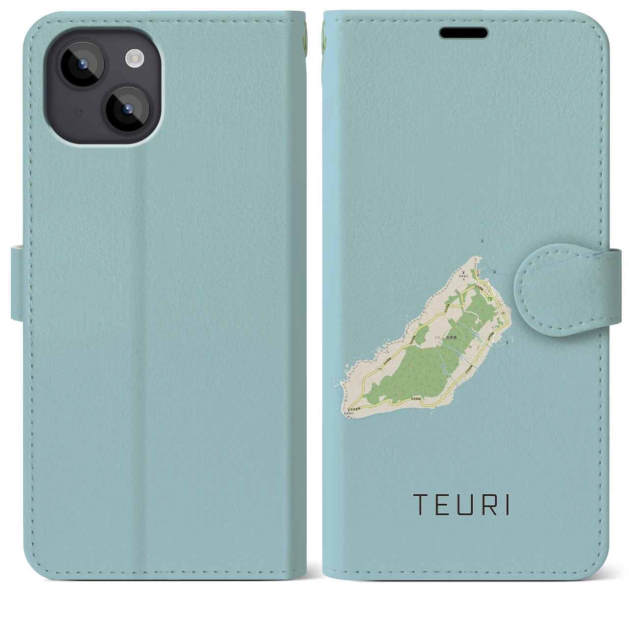 【天売(北海道)】地図柄iPhoneケース(手帳タイプ)ナチュラル・iPhone 14 Plus 用